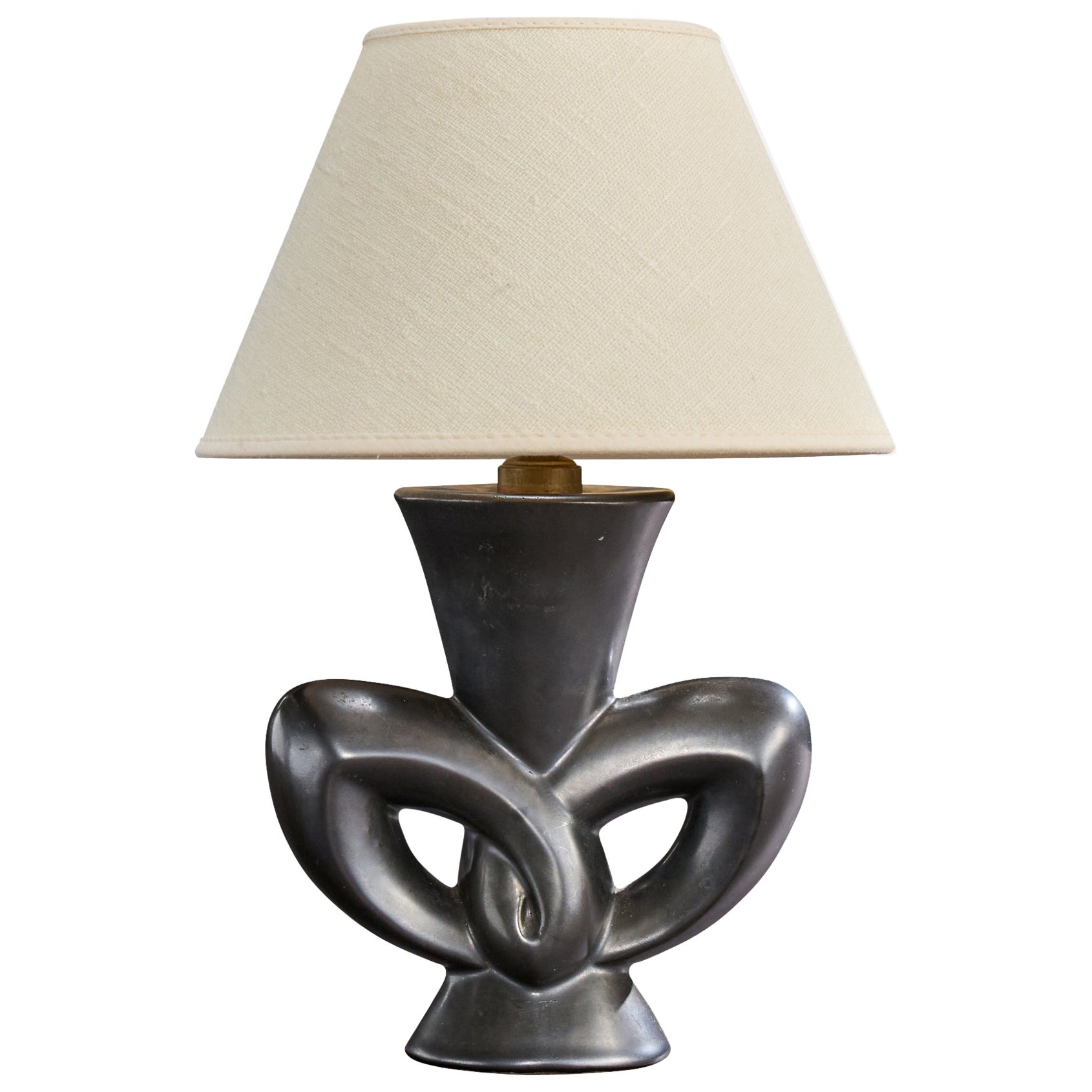 French Designer, Table Lamp, Ceramic, Brass, France, 1950s
