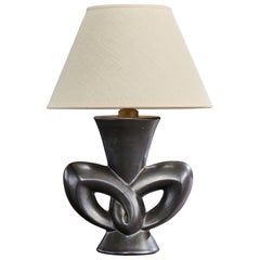 French Designer, Table Lamp, Ceramic, Brass, France, 1950s