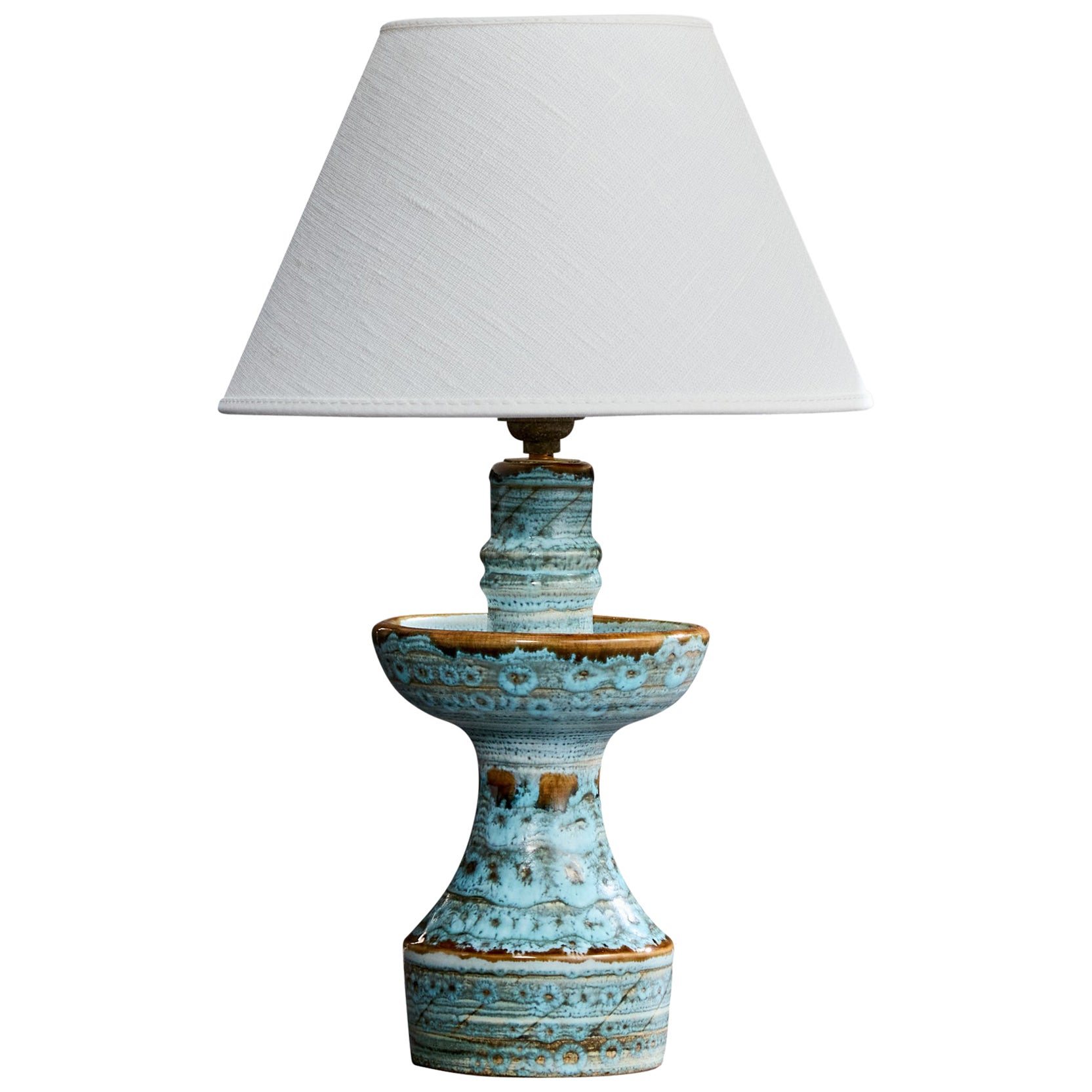 Lampada da tavolo di design francese, ceramica, ottone, Francia, anni '50
