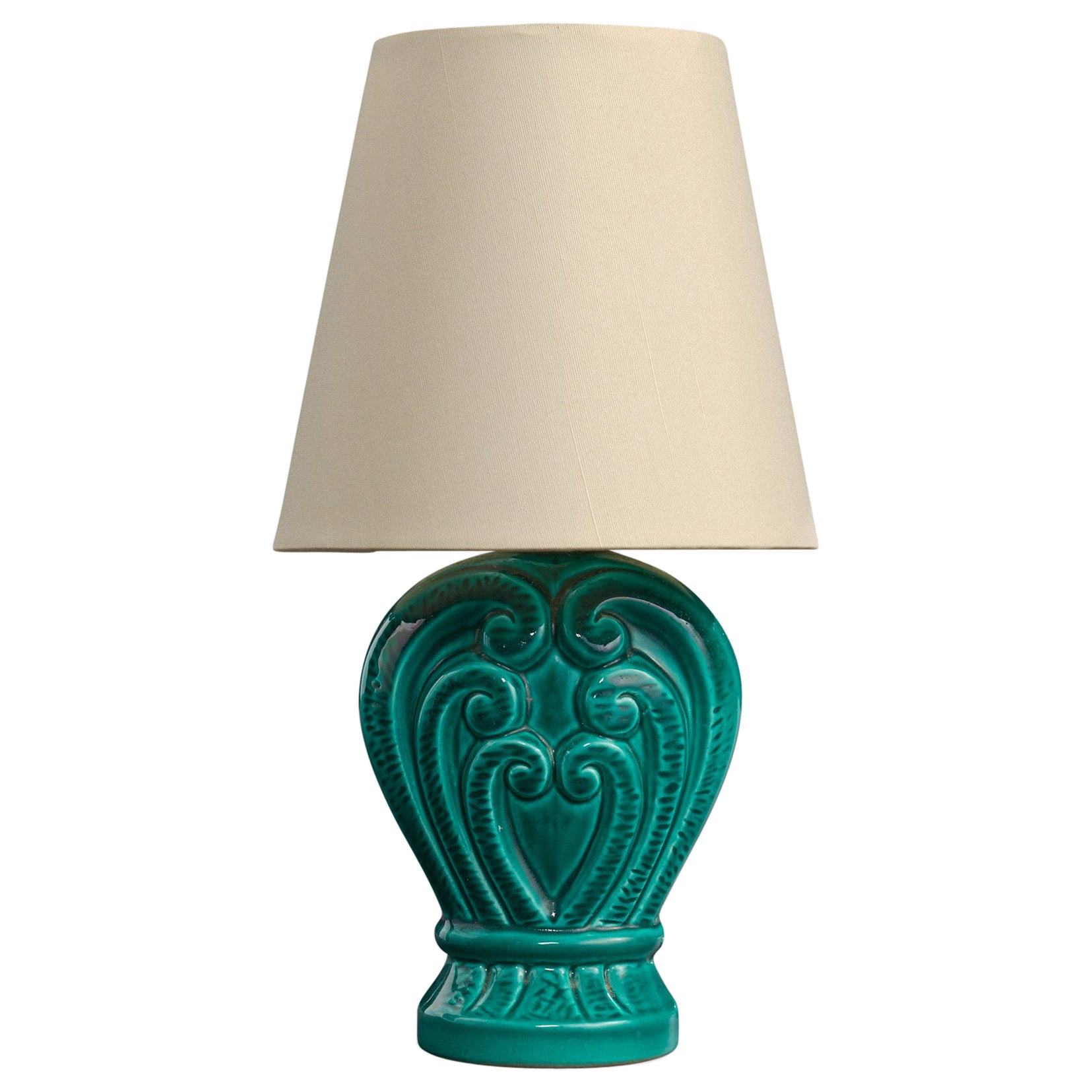 French Designer, Table Lamp, Ceramic, Brass, France, 1960s