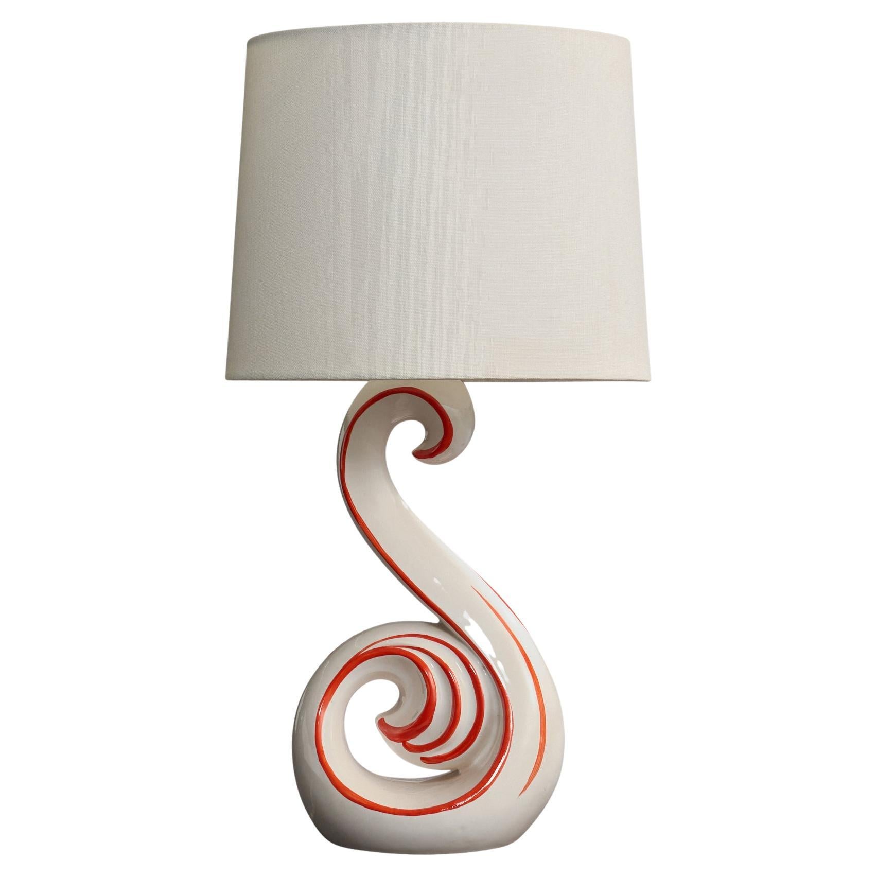 French Designer, Table Lamp, Ceramic, Brass, France, 1960s For Sale