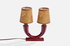 French Designer, Table Lamp, Ceramic, Brass, Parchment, France, 1960s