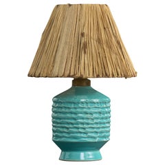Lampe de table de designer français, céramique, laiton, jonc, France, années 1960