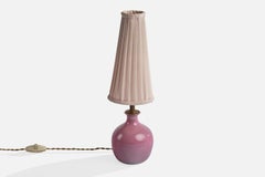 French Designer, Table Lamp, Ceramic, Fabric, Brass, France, 1960s