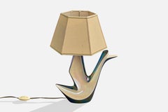French Designer, Table Lamp, Ceramic, Fabric, France, 1960s