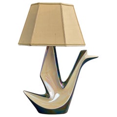 French Designer, Table Lamp, Ceramic, Fabric, France, 1960s