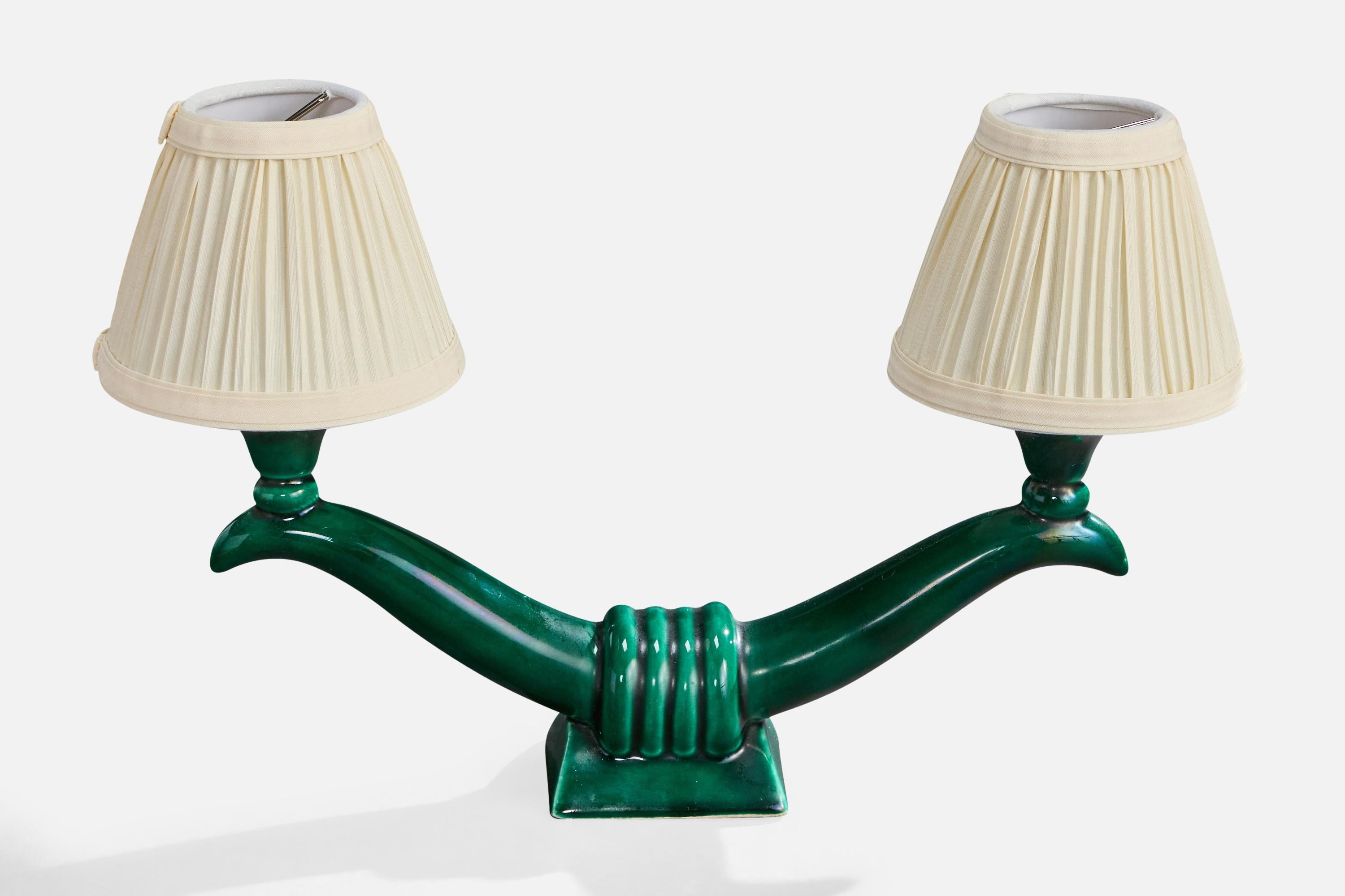 Mid-Century Modern French Designer, Table Lamp, Ceramic, Metal, Fabric, France, 1960s For Sale