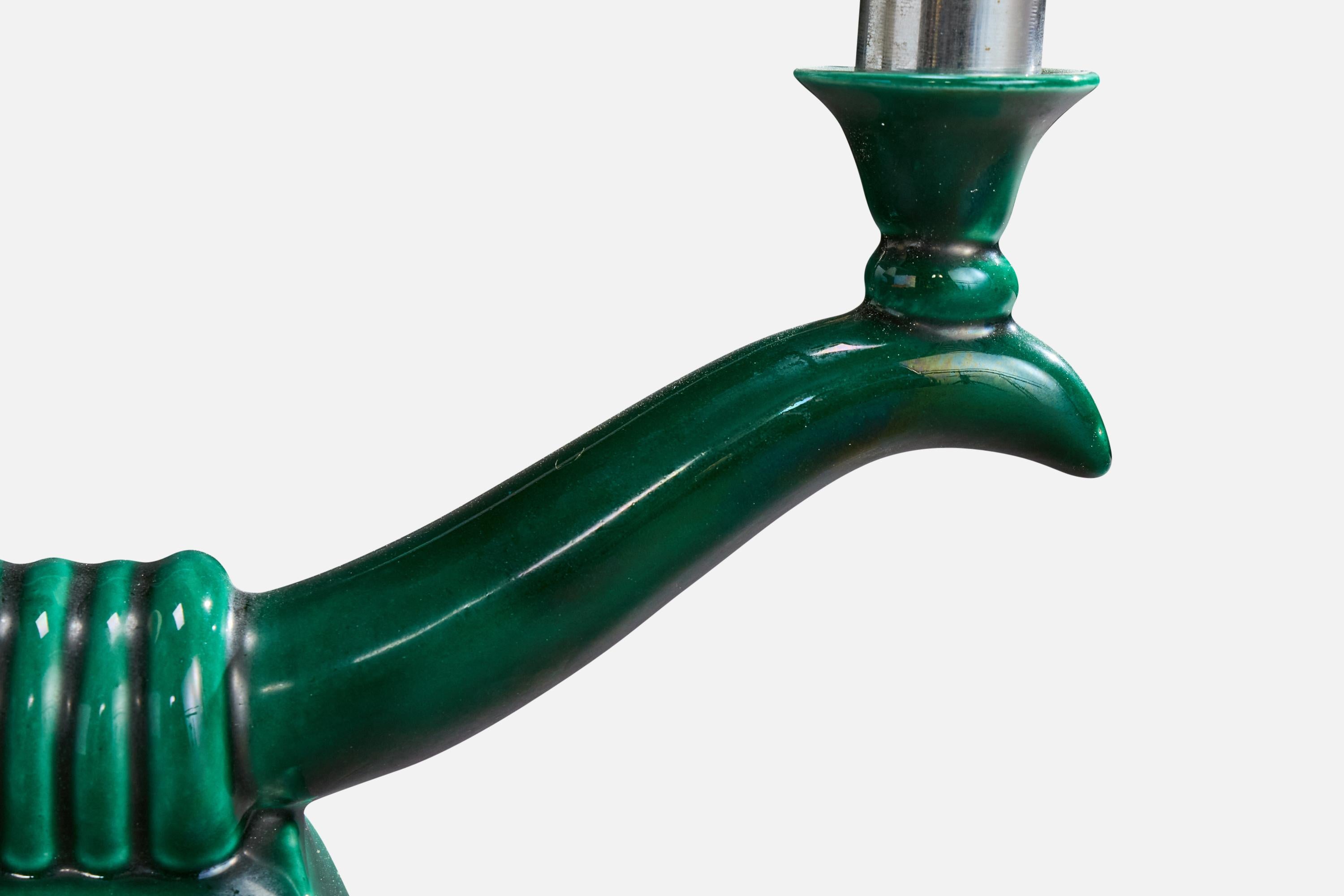 French Designer, Table Lamp, Ceramic, Metal, Fabric, France, 1960s For Sale 1