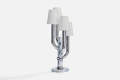 French Designer, Table Lamp, Chrome, Fabric, France, 1970s