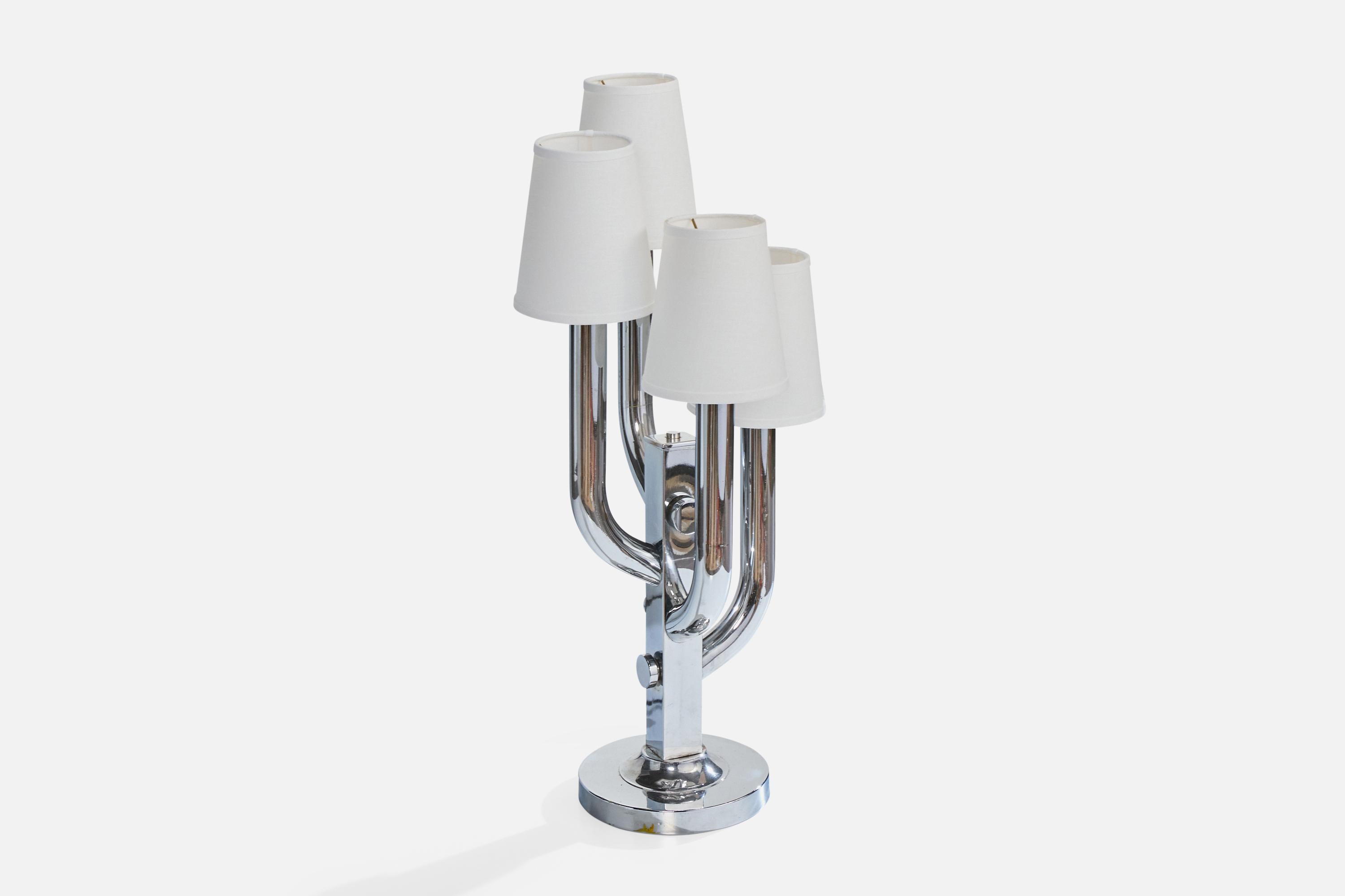 Diseñador francés, Lámpara de mesa, Cromo, Tela, Francia, Años 70 Francés en venta