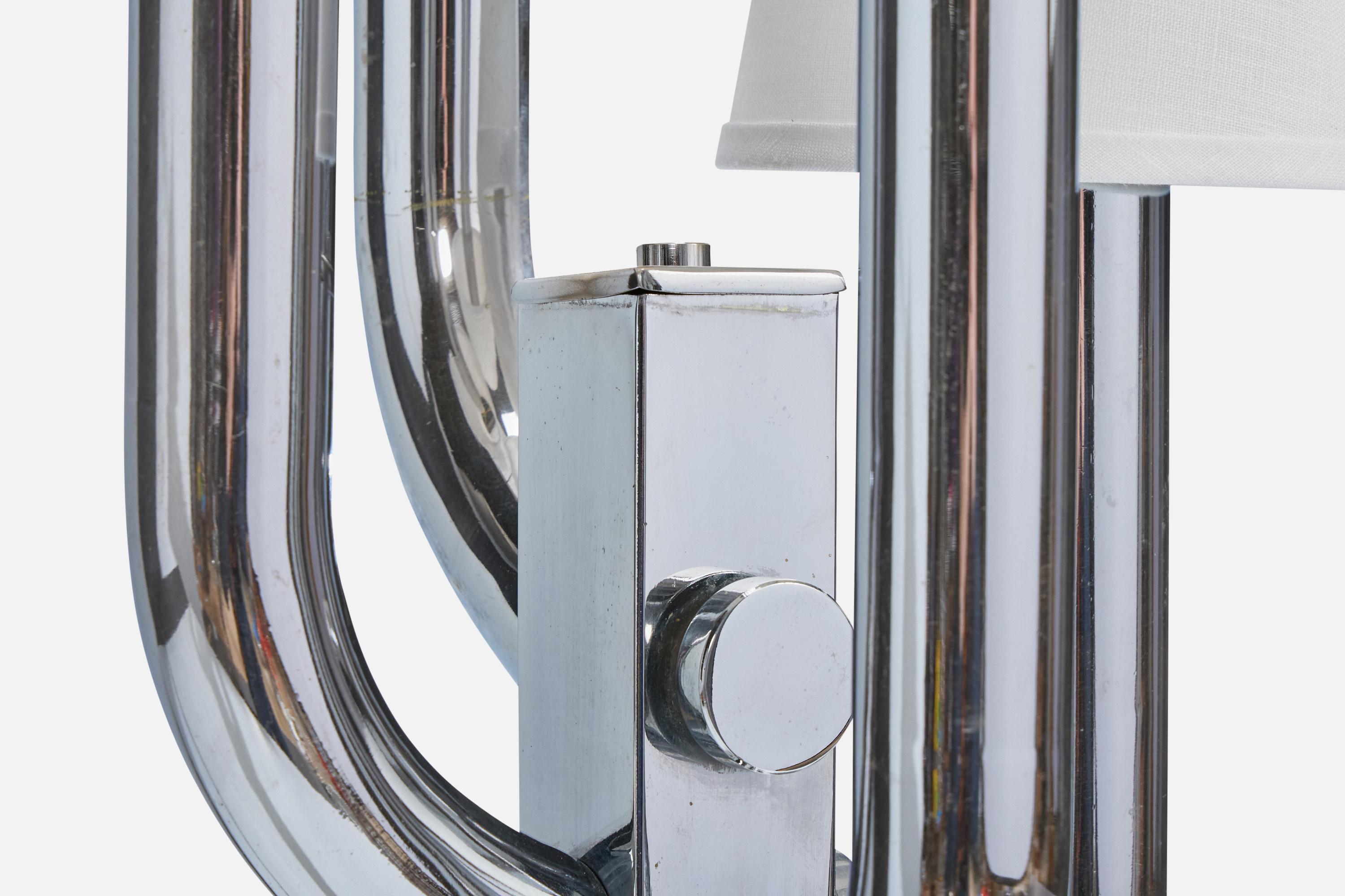 Diseñador francés, Lámpara de mesa, Cromo, Tela, Francia, Años 70 en venta 1