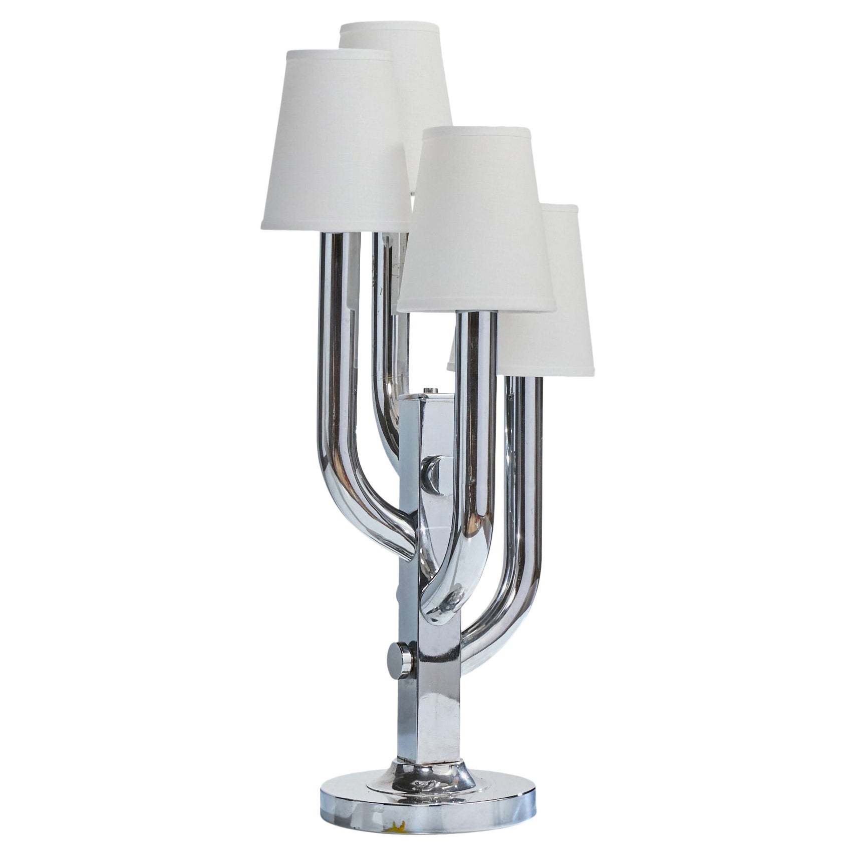 Diseñador francés, Lámpara de mesa, Cromo, Tela, Francia, Años 70