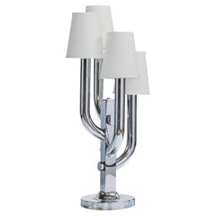 French Designer, Table Lamp, Chrome, Fabric, France, 1970s