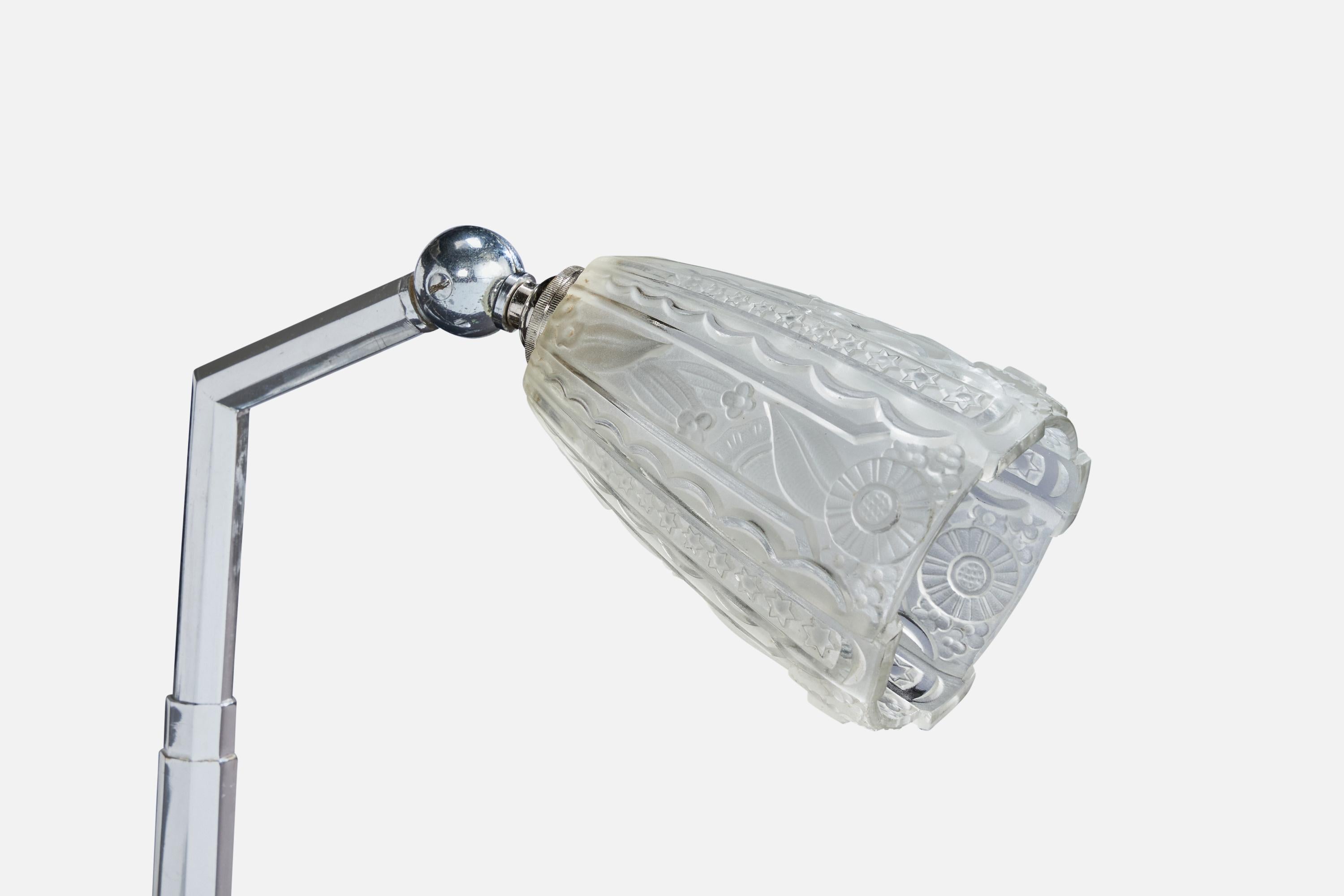 Diseñador francés, Lámpara de mesa, Cromo, Cristal, Francia, Años 1930 en Bueno estado para la venta en High Point, NC