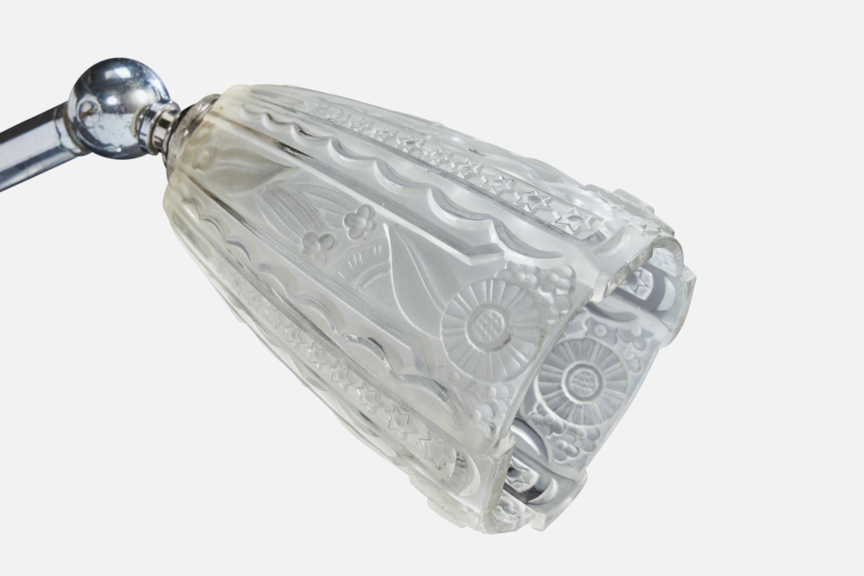 Diseñador francés, Lámpara de mesa, Cromo, Cristal, Francia, Años 1930 mediados del siglo XX en venta