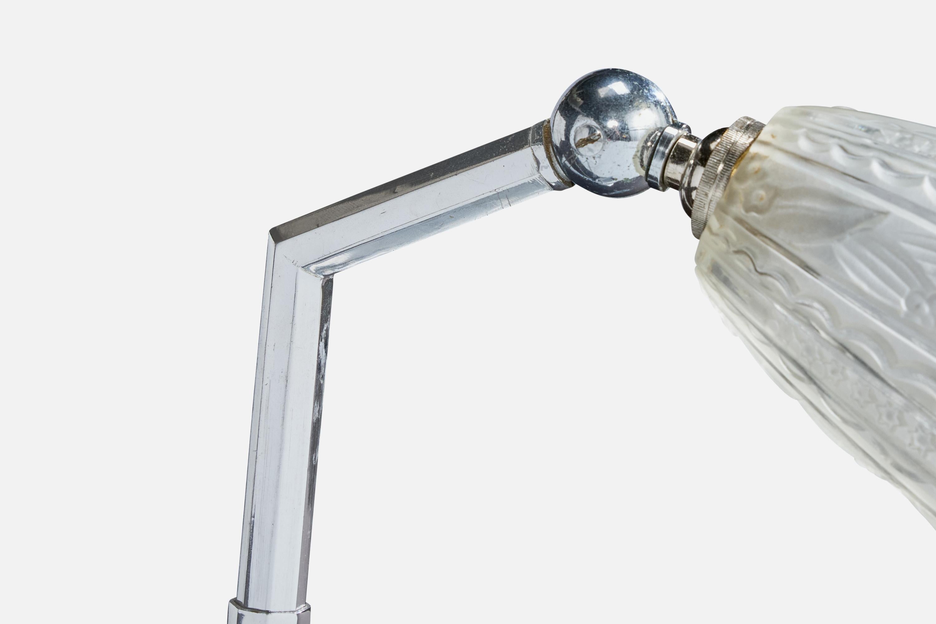 Diseñador francés, Lámpara de mesa, Cromo, Cristal, Francia, Años 1930 Vidrio en venta