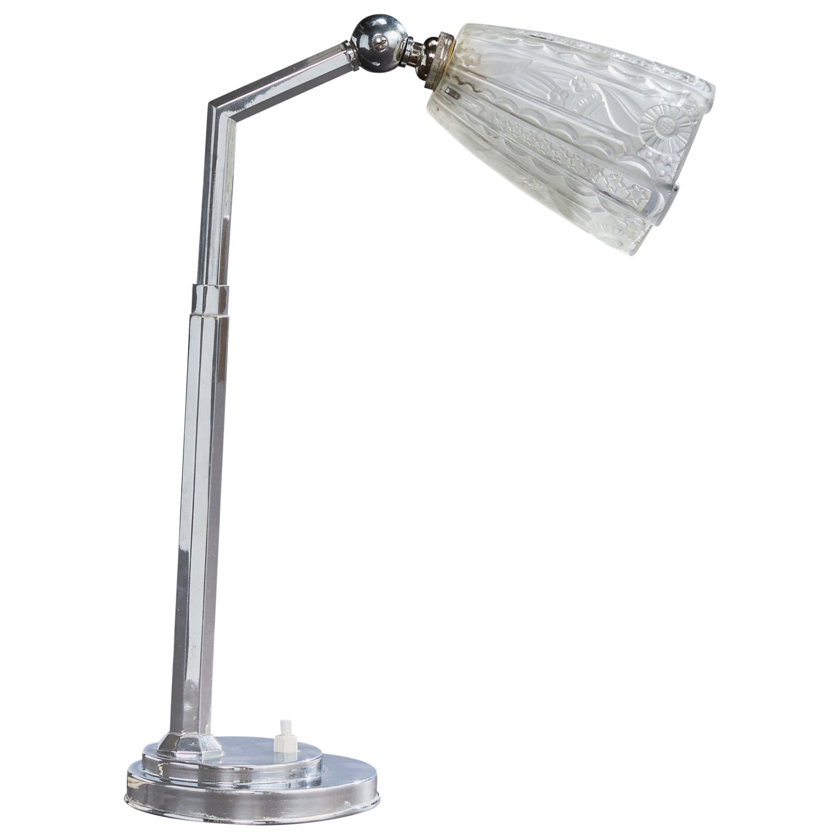 French Designer, Table Lamp, Chrome, Glass, France, 1930s