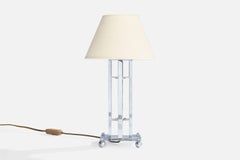 French Designer, Table Lamp, Chrome, Glass, France, 1950s