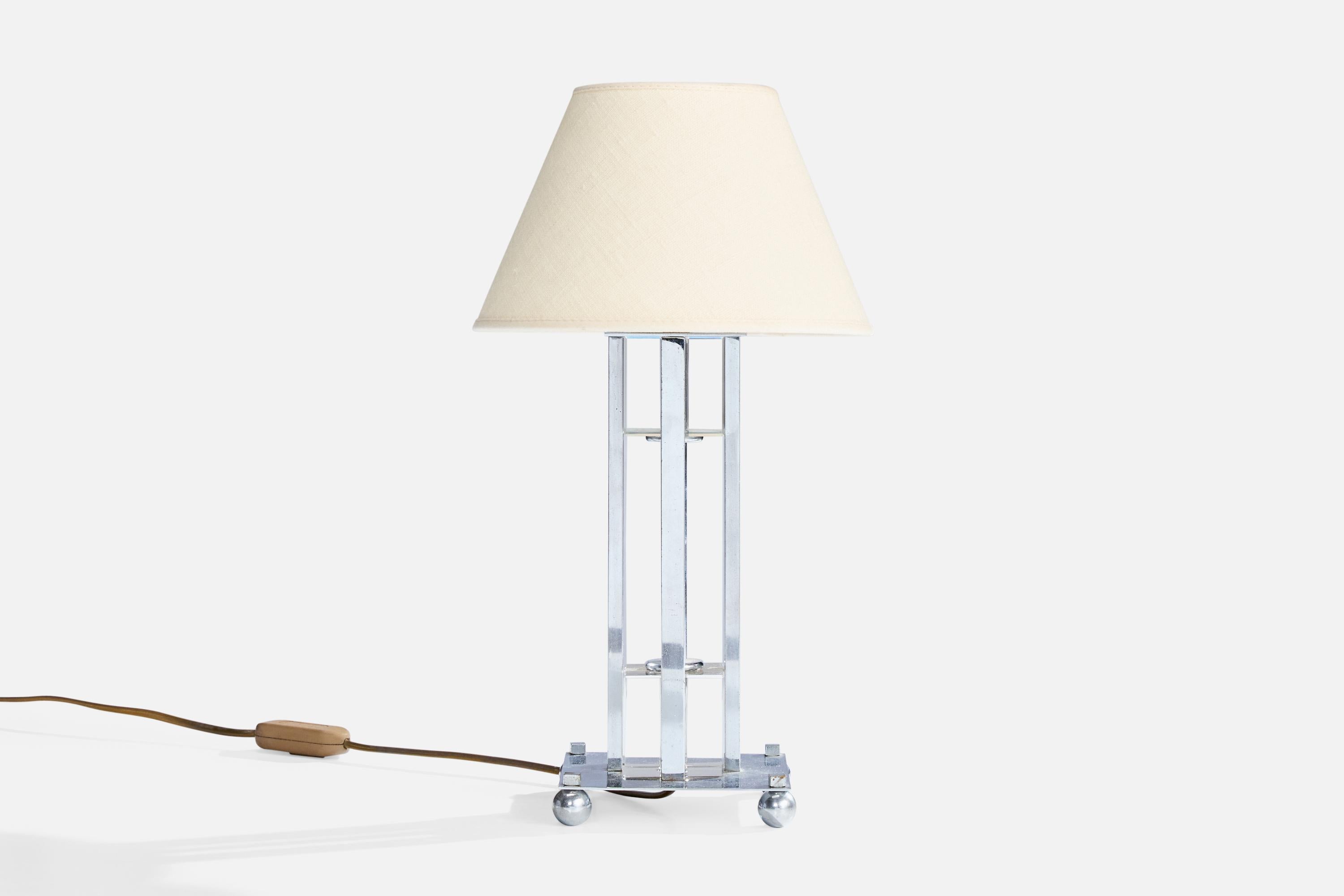 Mid-Century Modern Lampe de table de designer français, chrome, verre, France, années 1950 en vente