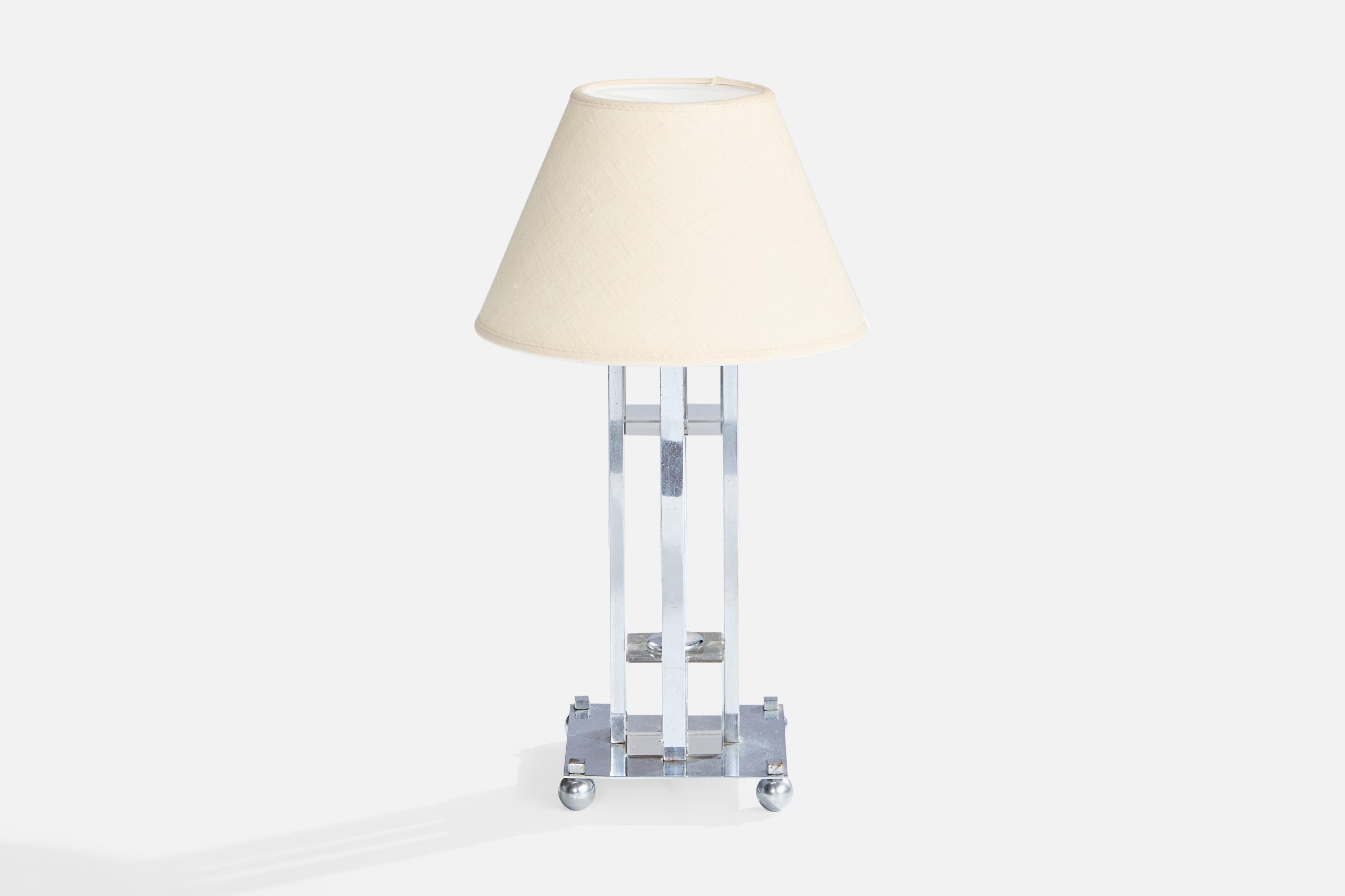 Français Lampe de table de designer français, chrome, verre, France, années 1950 en vente
