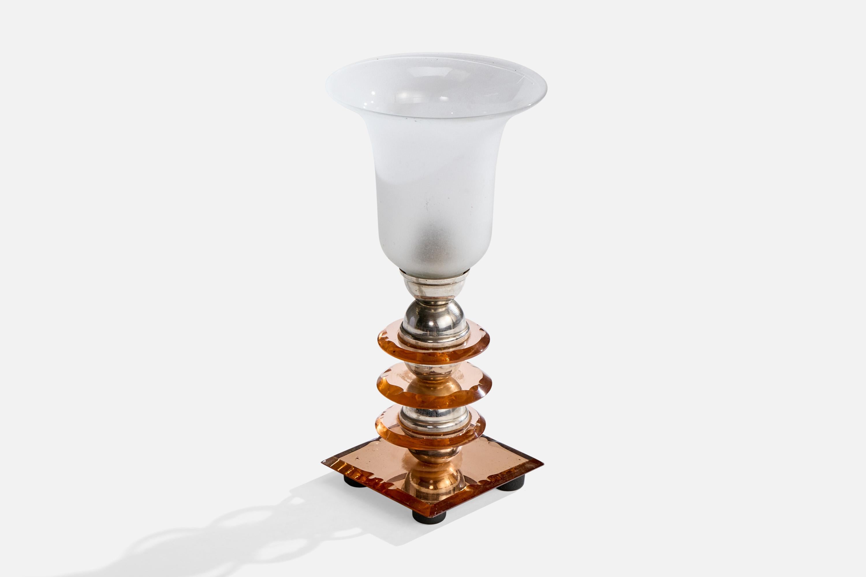 Französischer Designer, Tischlampe, Chrom, Glas, Frankreich, 1960er Jahre (Moderne der Mitte des Jahrhunderts) im Angebot
