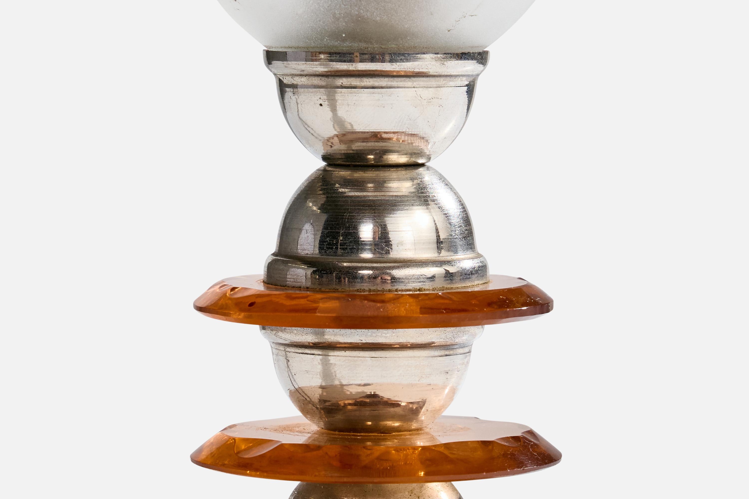 Französischer Designer, Tischlampe, Chrom, Glas, Frankreich, 1960er Jahre (Mitte des 20. Jahrhunderts) im Angebot
