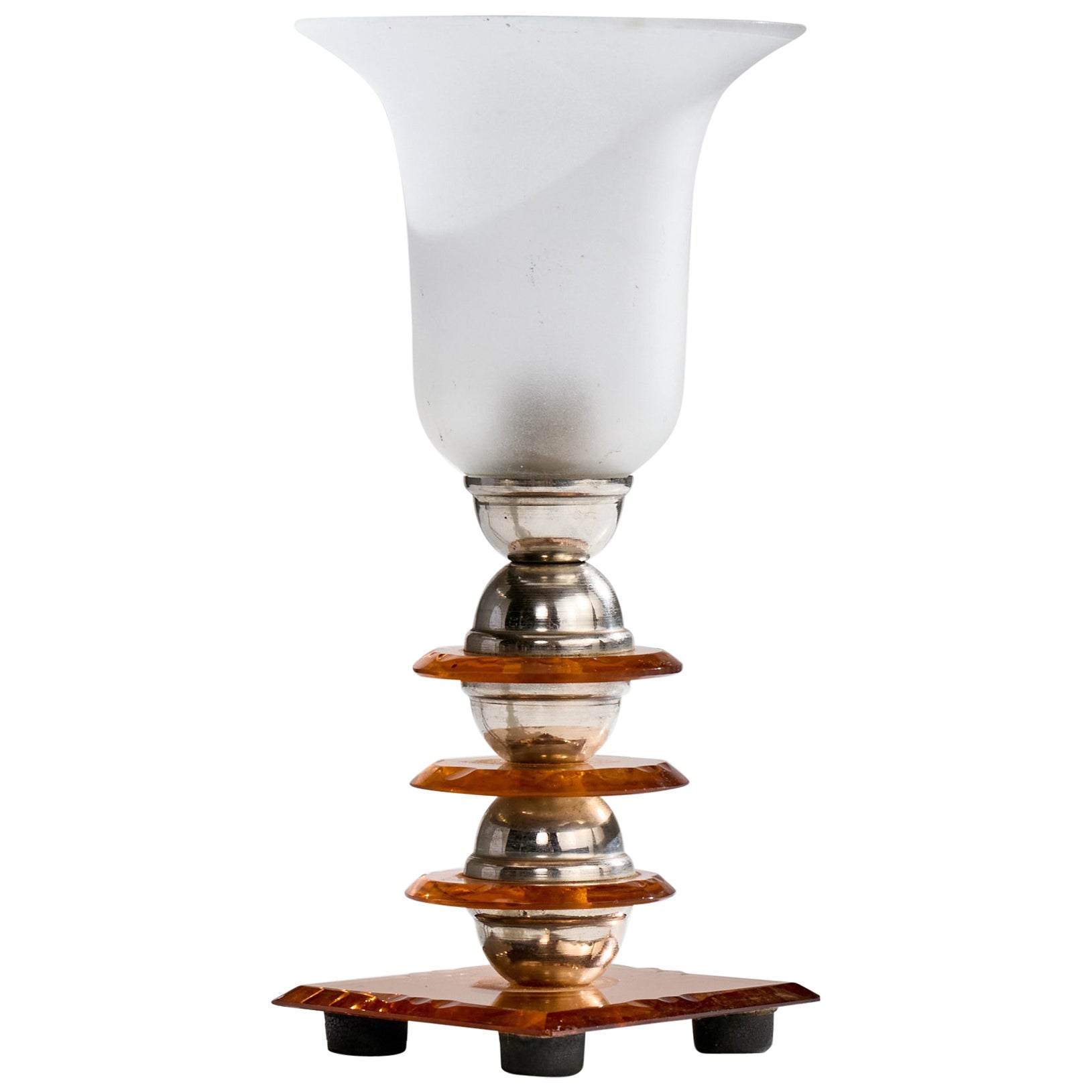 Lampada da tavolo di design francese, cromo, vetro, Francia, anni '60