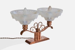 French Designer, Table Lamp, Copper, Glass, France, 1950s