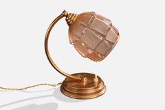 French Designer, Table Lamp, Copper, Glass, France, 1950s