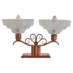 French Designer, Table Lamp, Copper, Glass, France, 1950s
