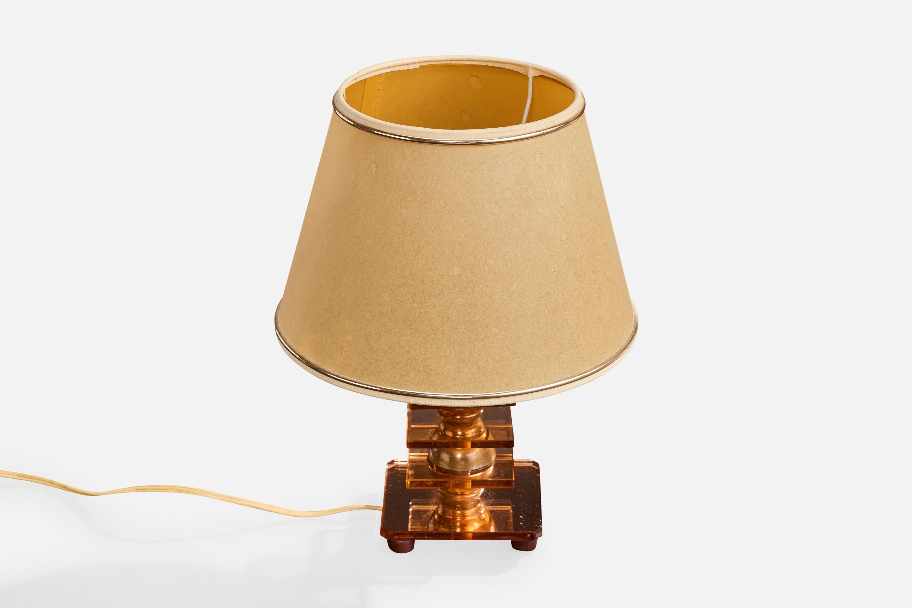Mid-Century moderno Lampada da tavolo di design francese, rame, vetro, carta, Francia, anni '50 in vendita