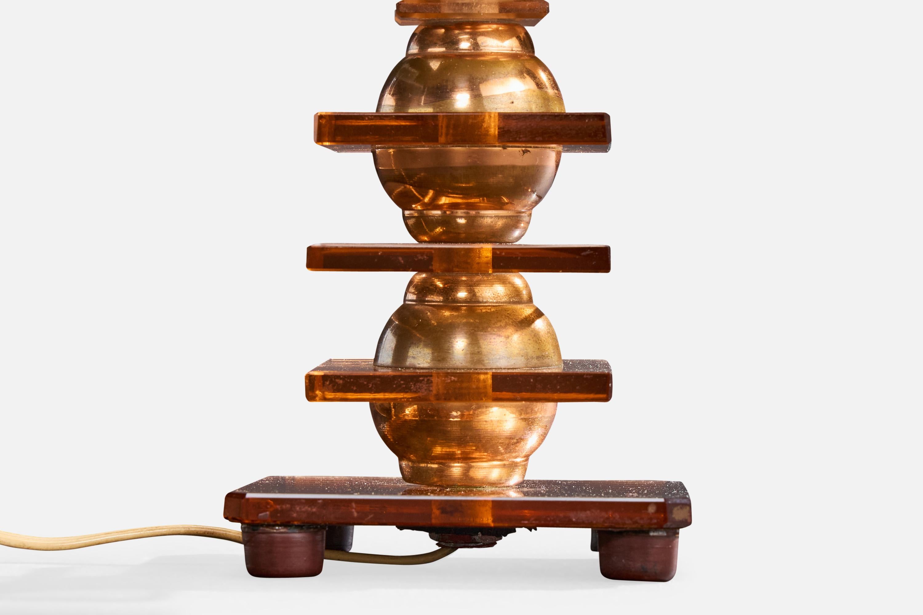 Lampada da tavolo di design francese, rame, vetro, carta, Francia, anni '50 in vendita 1