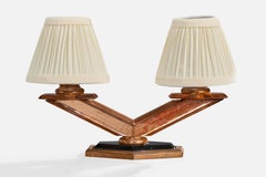 French Designer, Table Lamp, Copper, Resin, Fabric, France, 1950s