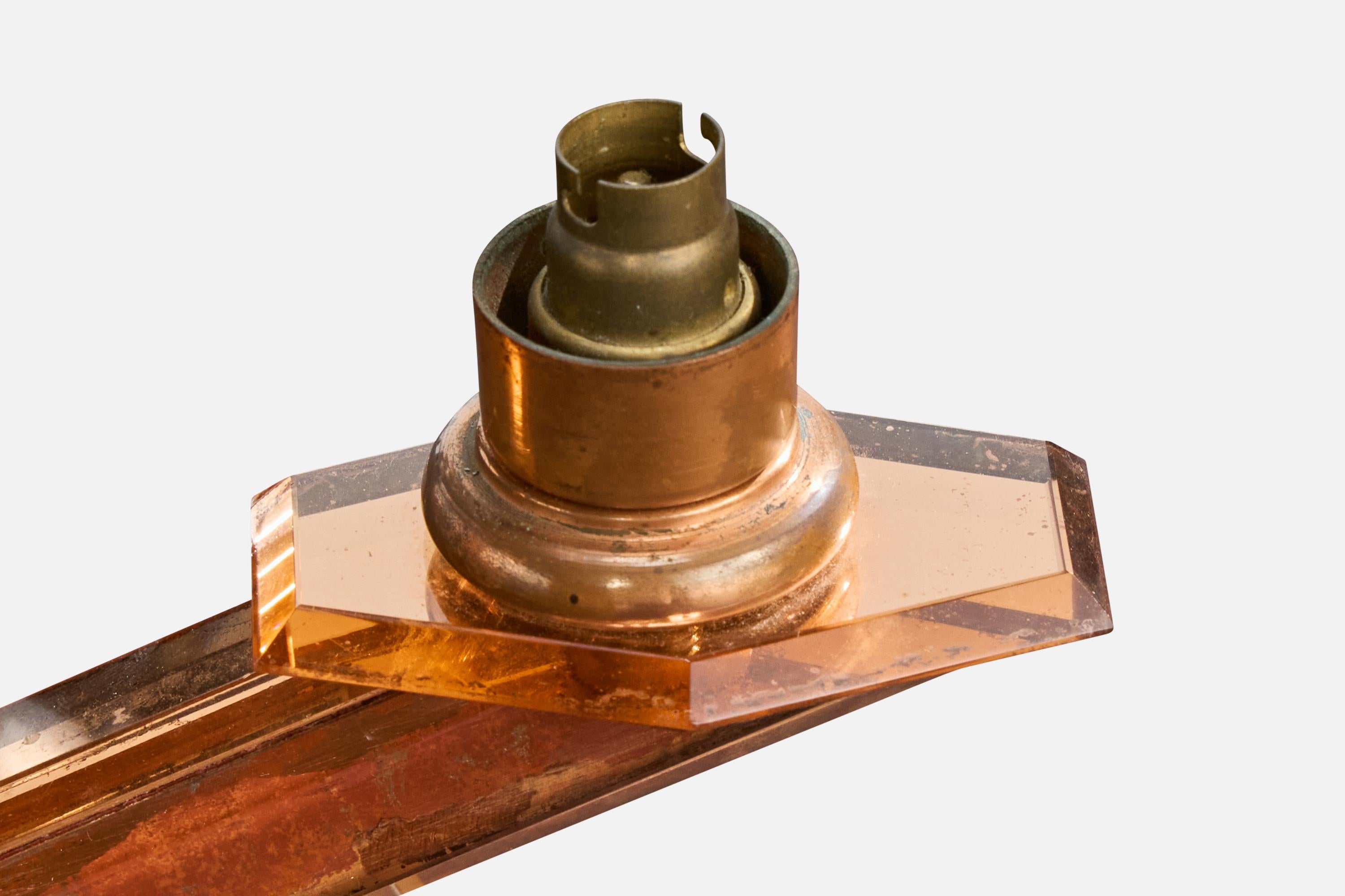 Mid-20th Century French Designer, Table Lamp, Copper, Resin, Fabric, France, 1950s For Sale