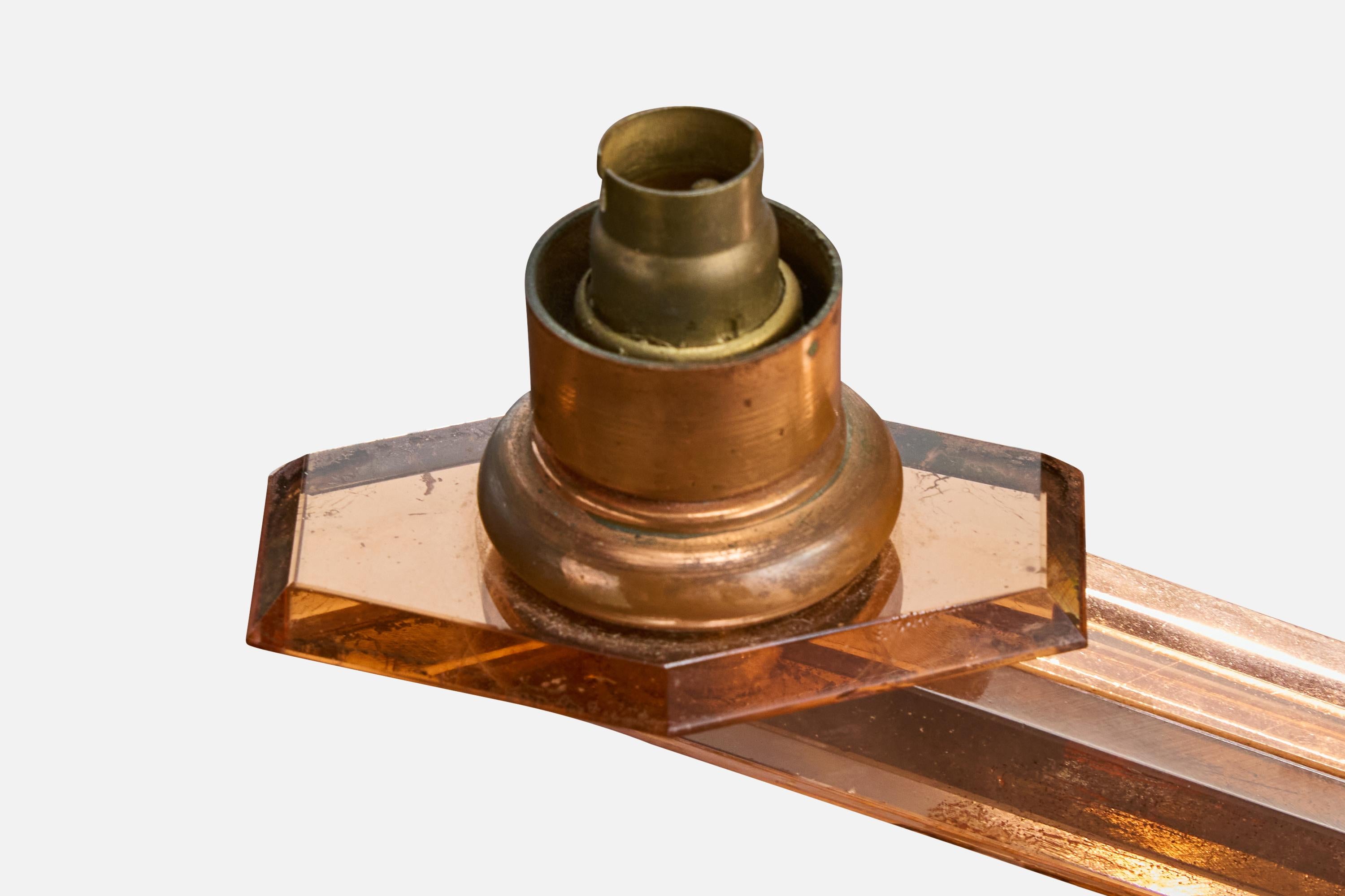 French Designer, Table Lamp, Copper, Resin, Fabric, France, 1950s For Sale 1