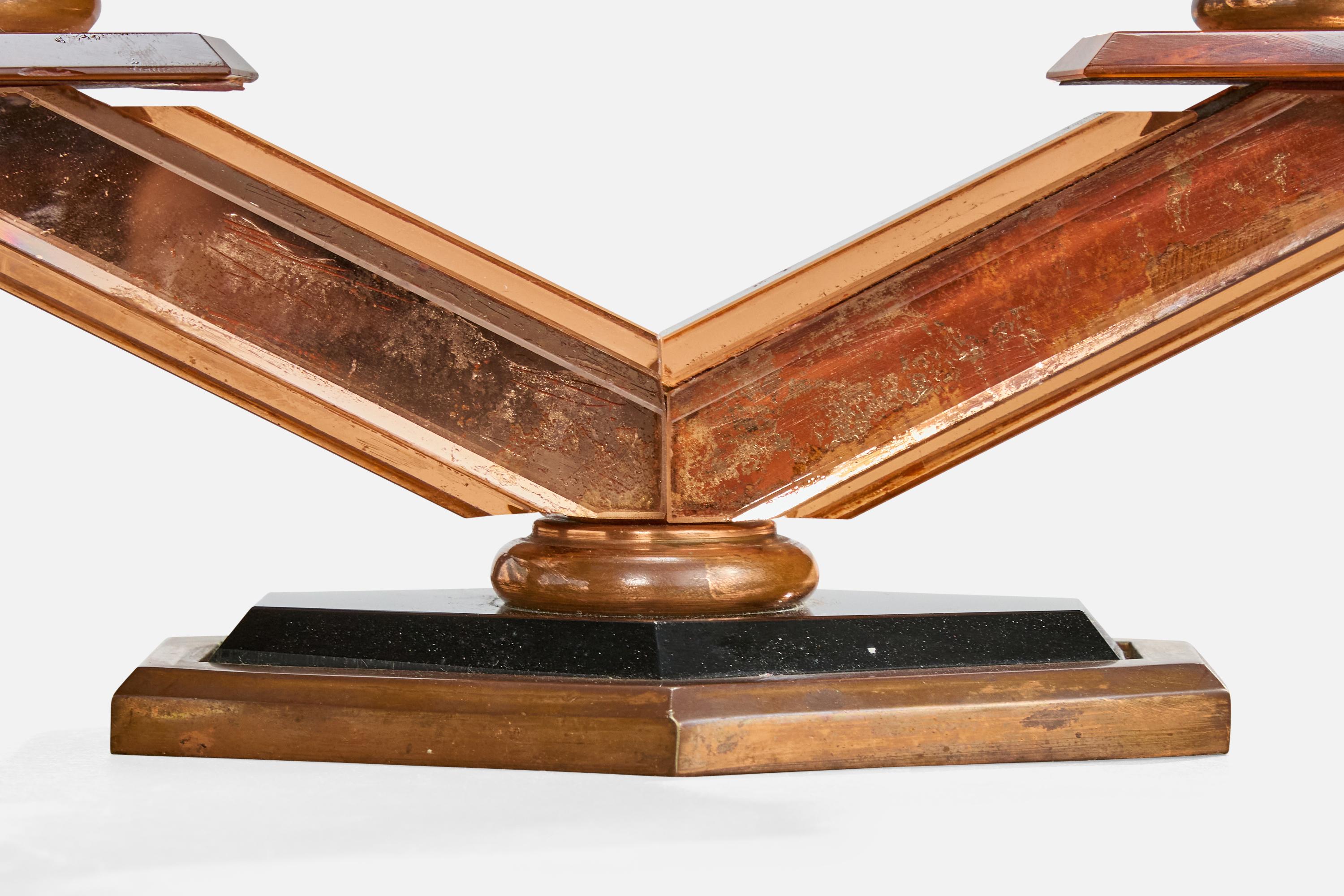 French Designer, Table Lamp, Copper, Resin, Fabric, France, 1950s For Sale 4