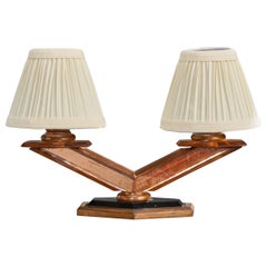 French Designer, Table Lamp, Copper, Resin, Fabric, France, 1950s