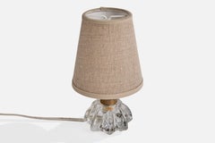 Französischer Designer, Tischlampe, Glas, Messing, Stoff, Frankreich, 1950er Jahre