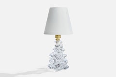 French Designer, Table Lamp, Glass, Brass, Fabric, France, 1950s