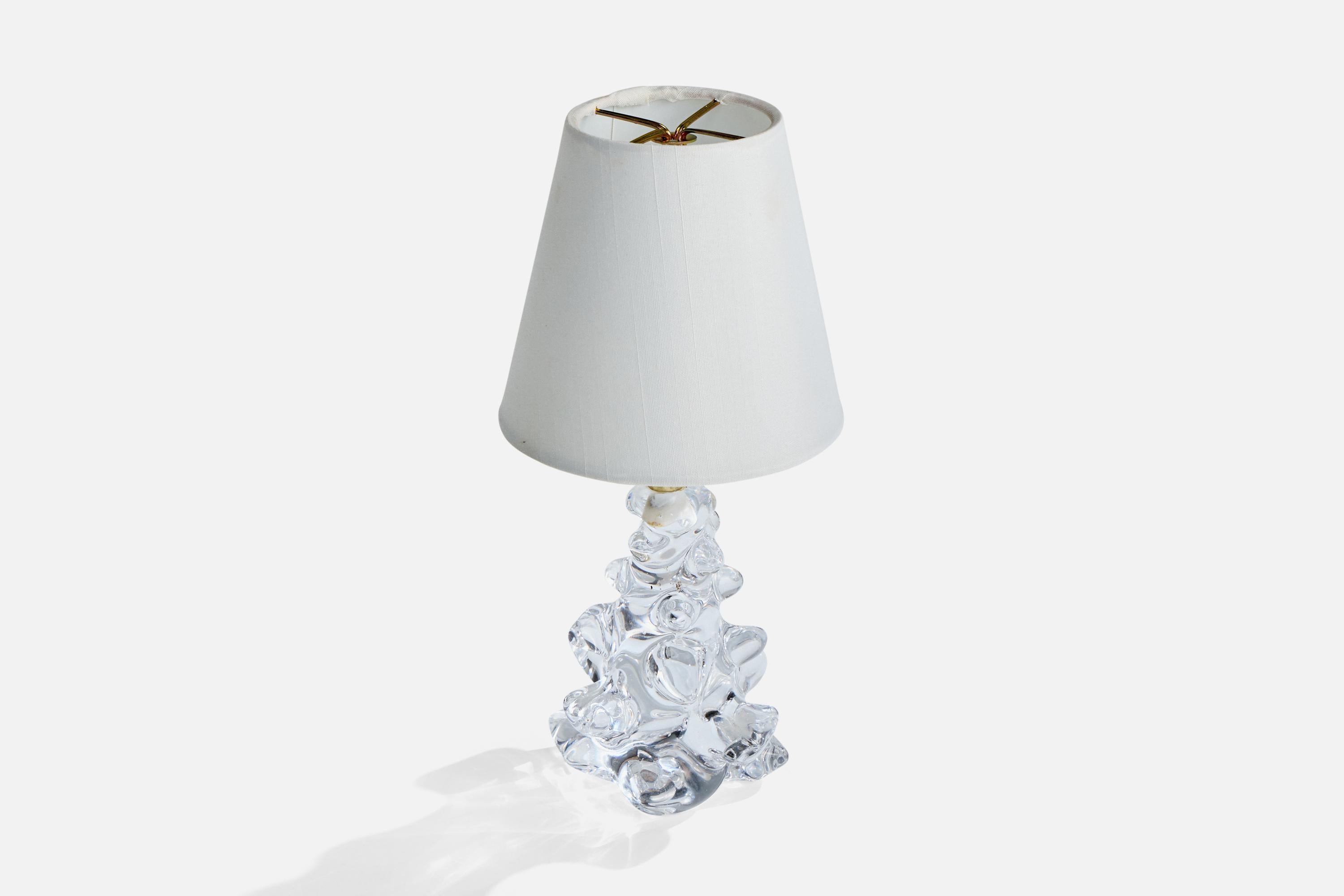 Diseñador francés, Lámpara de mesa, Cristal, Latón, Tela, Francia, Años 50 Moderno de mediados de siglo en venta