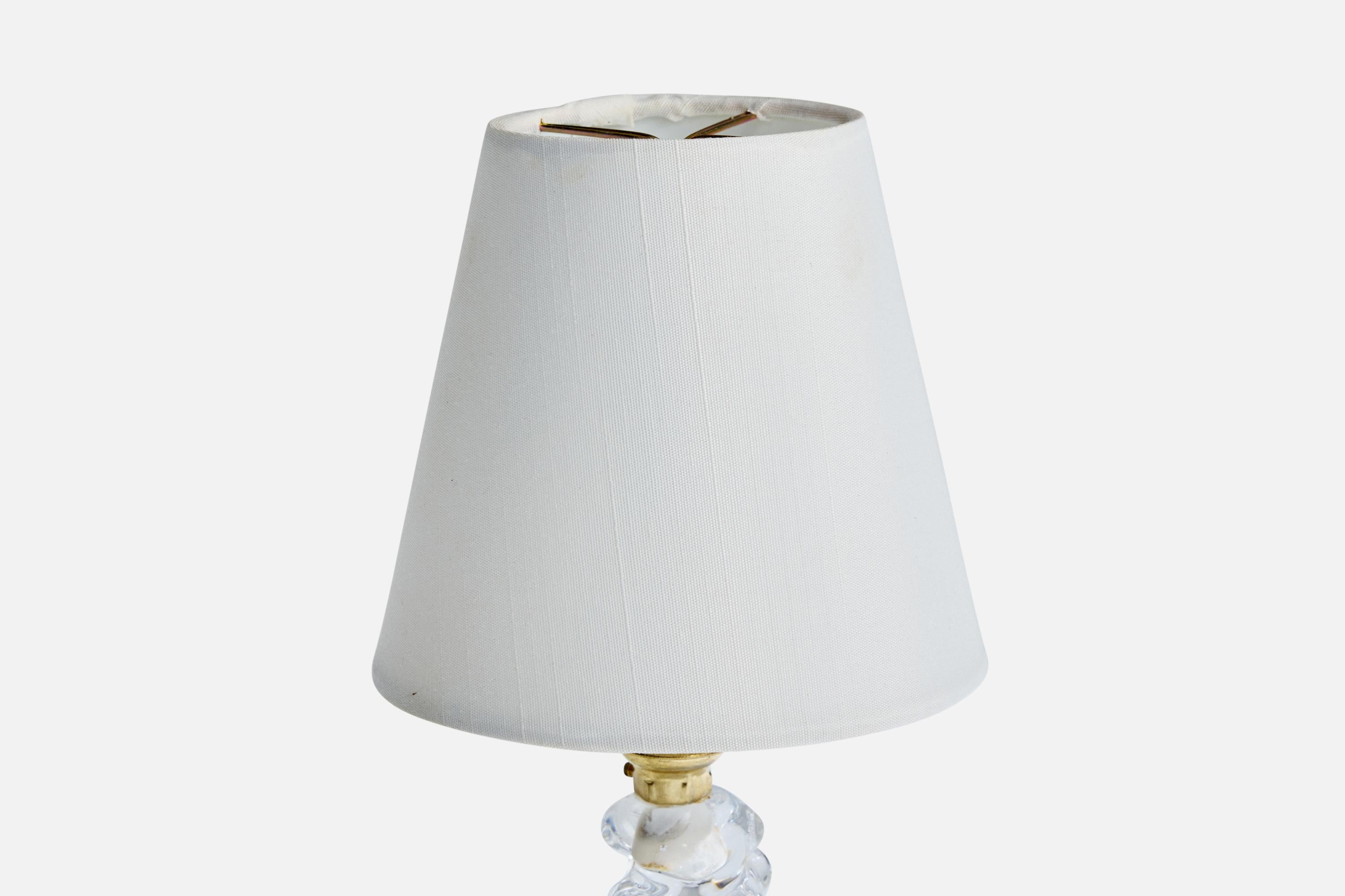 Diseñador francés, Lámpara de mesa, Cristal, Latón, Tela, Francia, Años 50 Francés en venta
