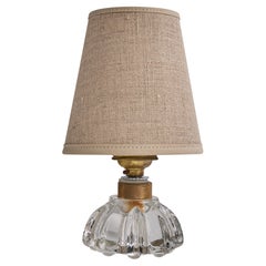 Französischer Designer, Tischlampe, Glas, Messing, Stoff, Frankreich, 1950er Jahre