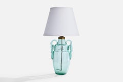 French Designer, Table Lamp, Glass, Brass, France, 1930s