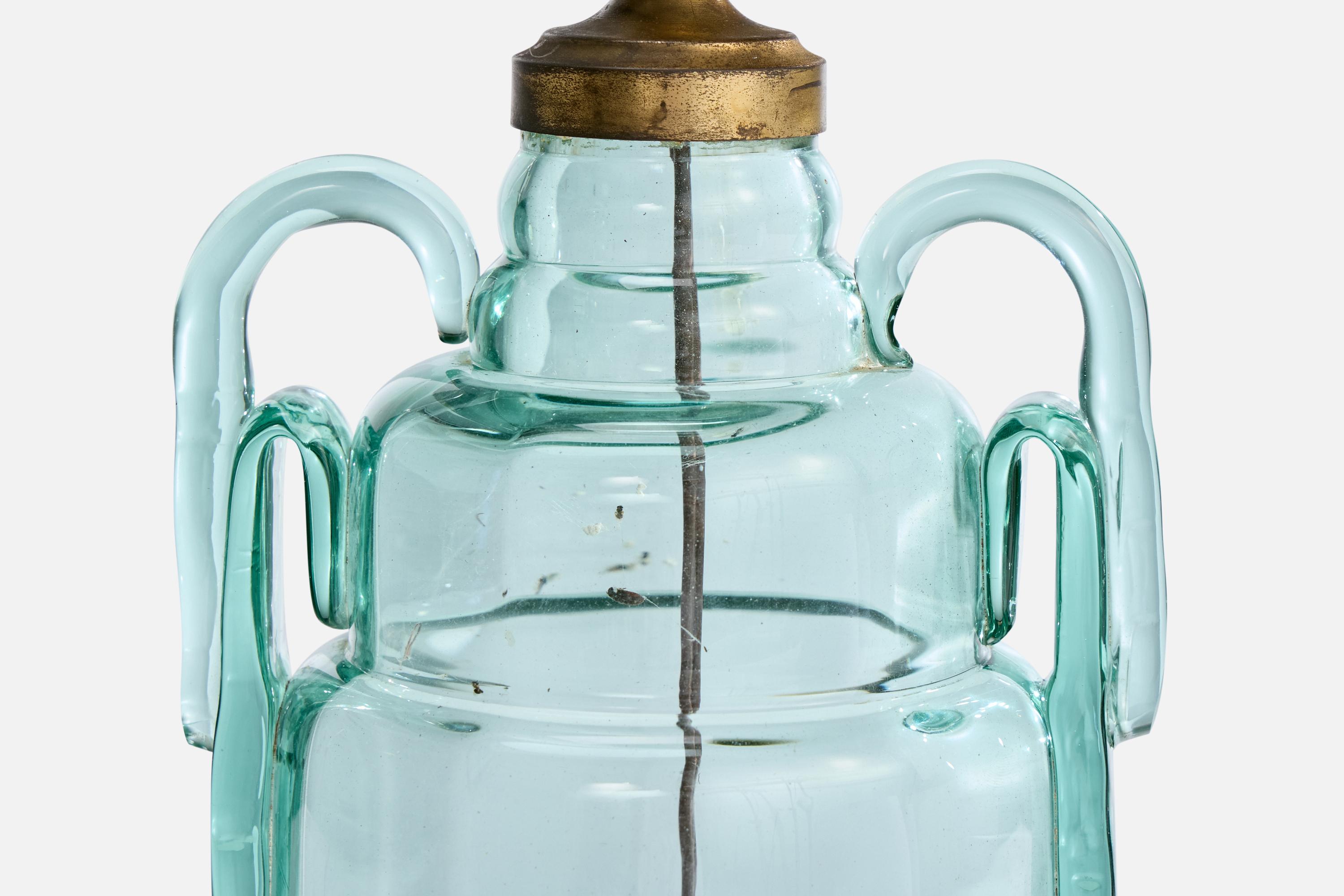 Milieu du XXe siècle Designer français, lampe de bureau, verre, laiton, France, années 1930 en vente