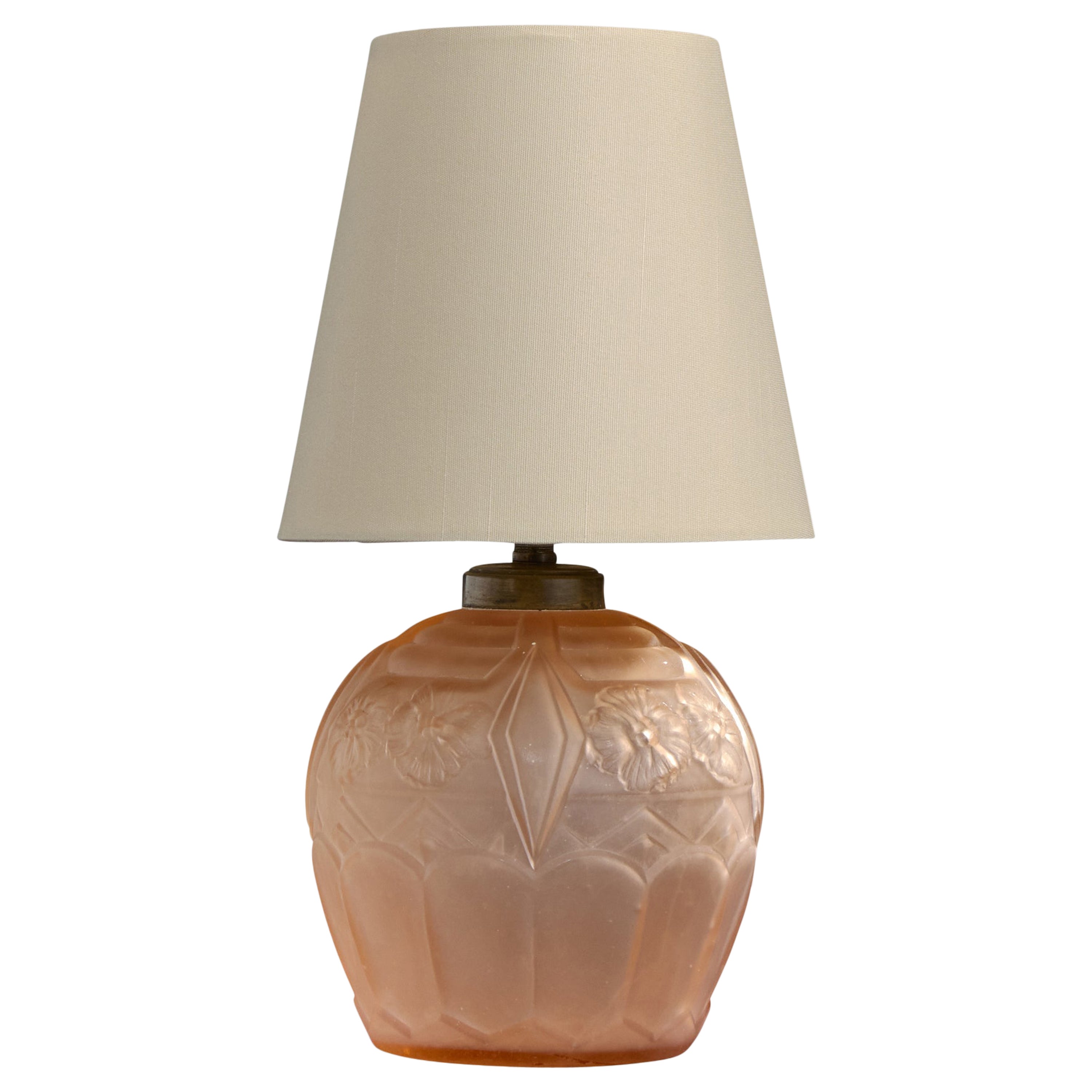 French Designer, Table Lamp, Glass, Brass, France, 1930s