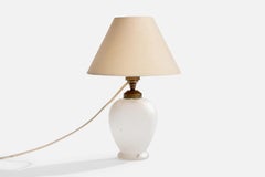 French Designer, Table Lamp, Glass, Brass, France, 1940s