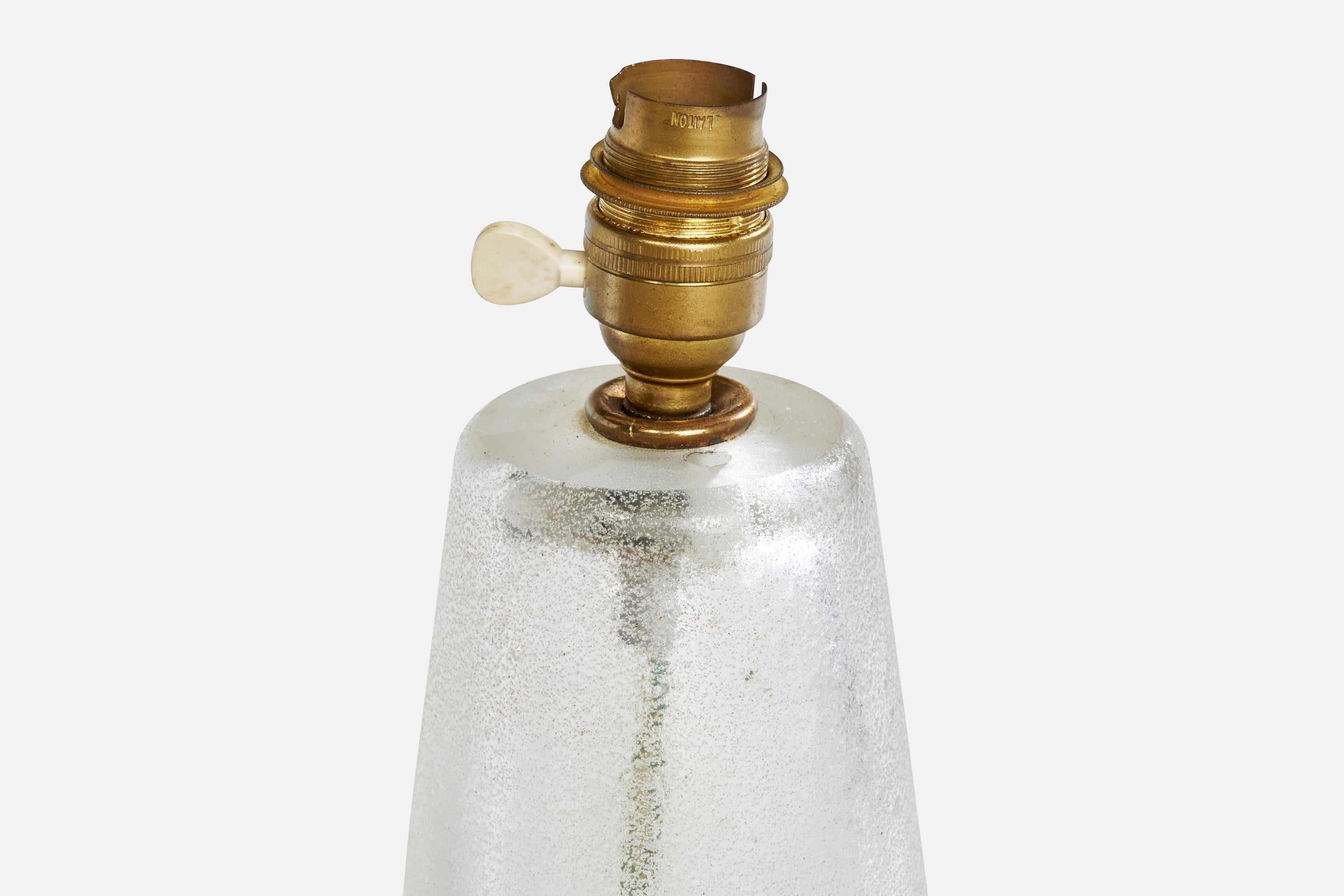 Mid-20th Century French Designer, Table Lamp, Glass, Brass, France, 1940s