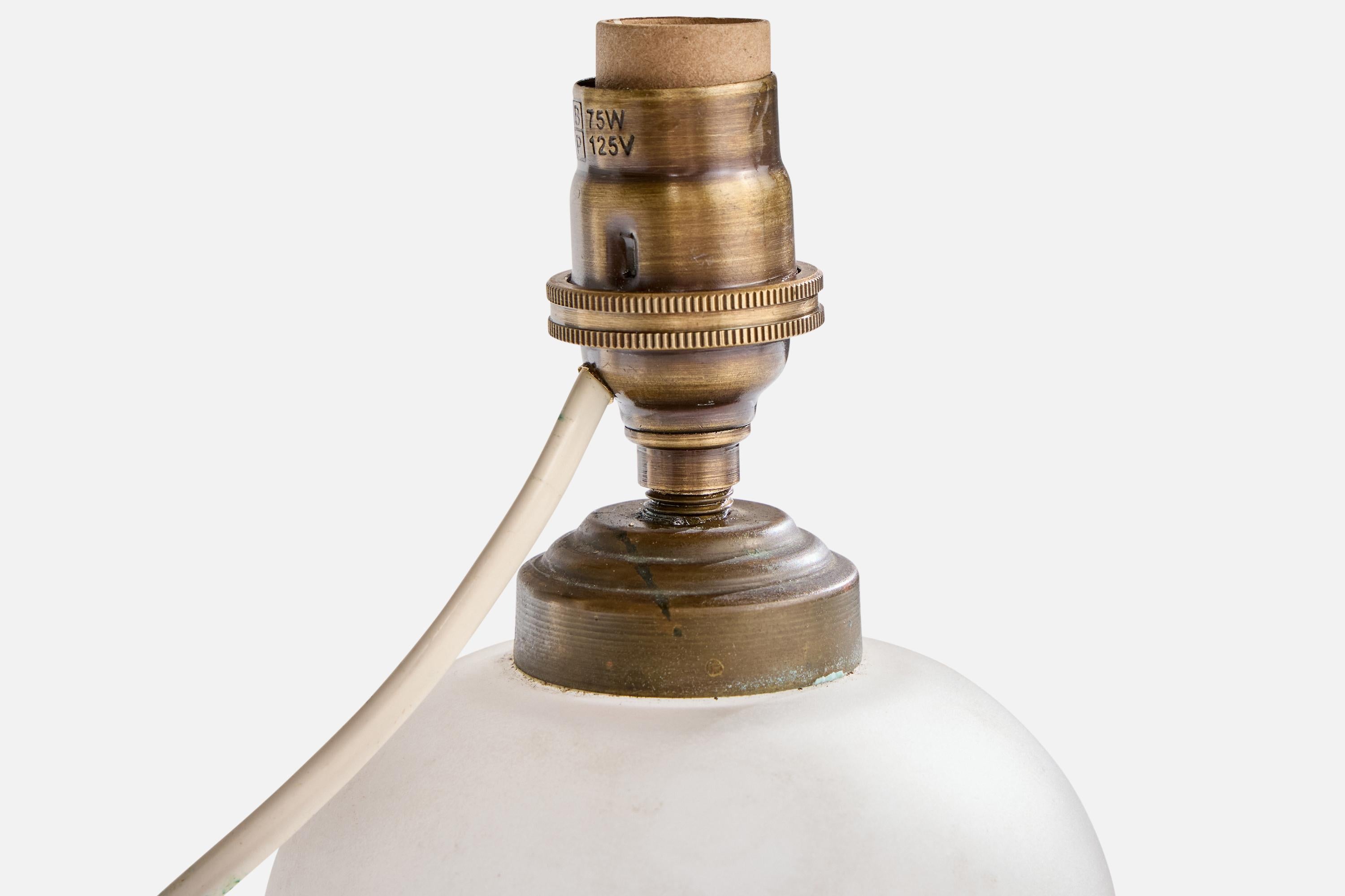 Mid-20th Century French Designer, Table Lamp, Glass, Brass, France, 1940s For Sale