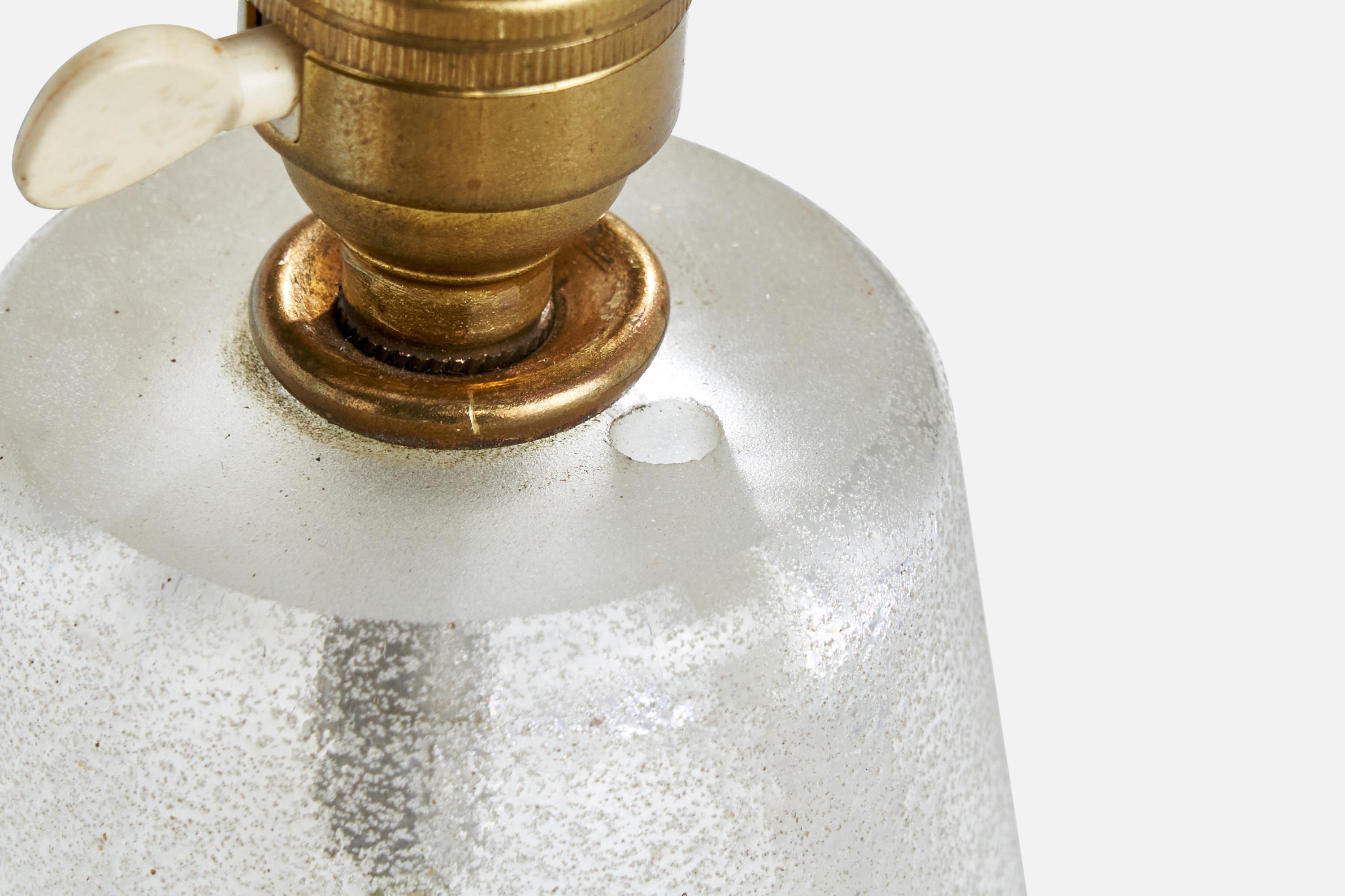 French Designer, Table Lamp, Glass, Brass, France, 1940s 1