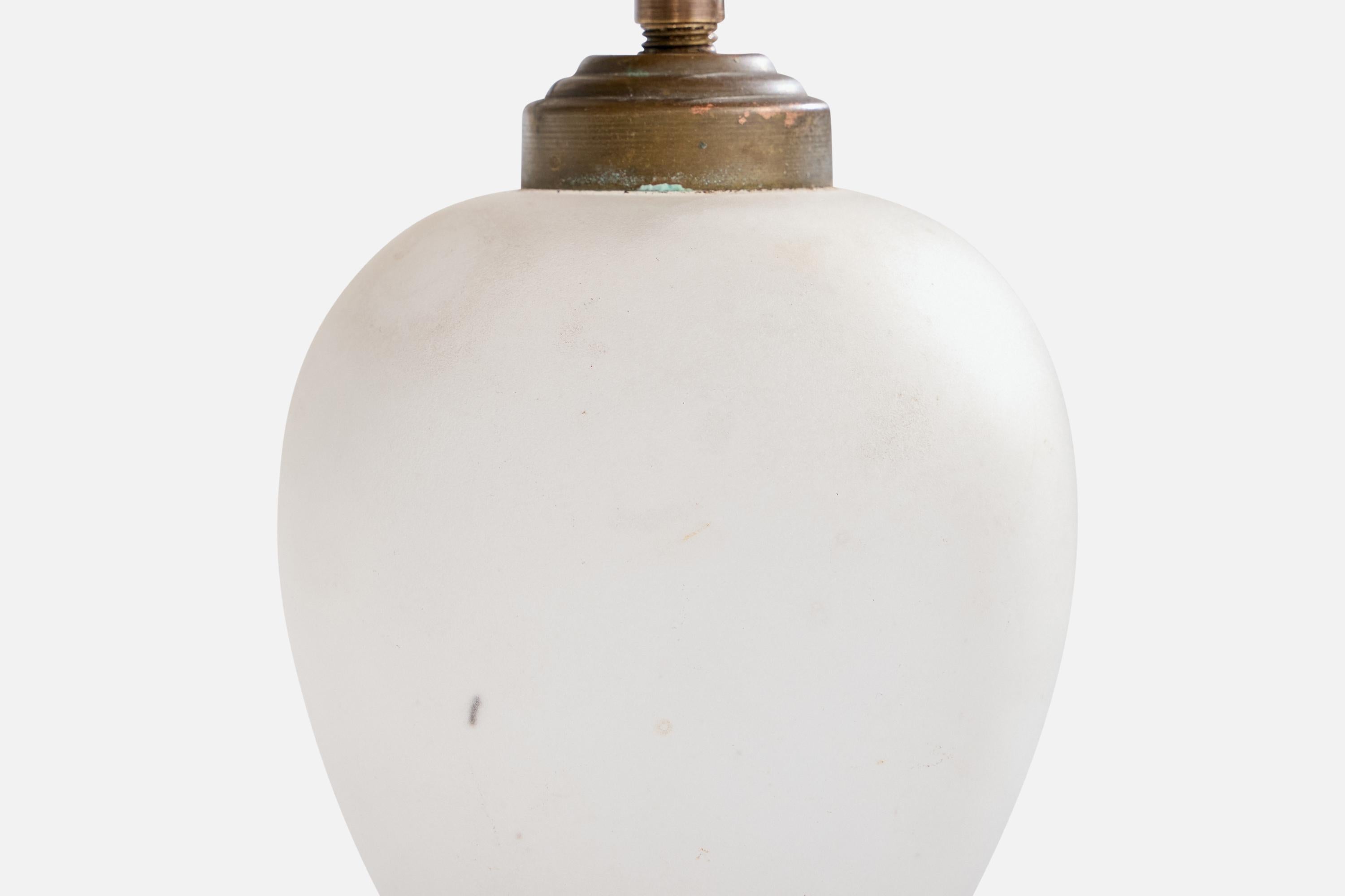 French Designer, Table Lamp, Glass, Brass, France, 1940s For Sale 2